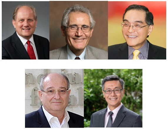 亞洲大學首次成立國際校務諮議委員會,五名委員分別為生化學家Dr. Bertil Andersson(上排左)、 著名數學家Dr.Alain Bensoussan(上排中)、物理學家Dr. Da Hsuan Feng(上排右)。前以色列理工學院院長Dr. Peretz Lavie(下排左)及新加坡國立大學校長Dr. Eng Chye Tan(下排右)。