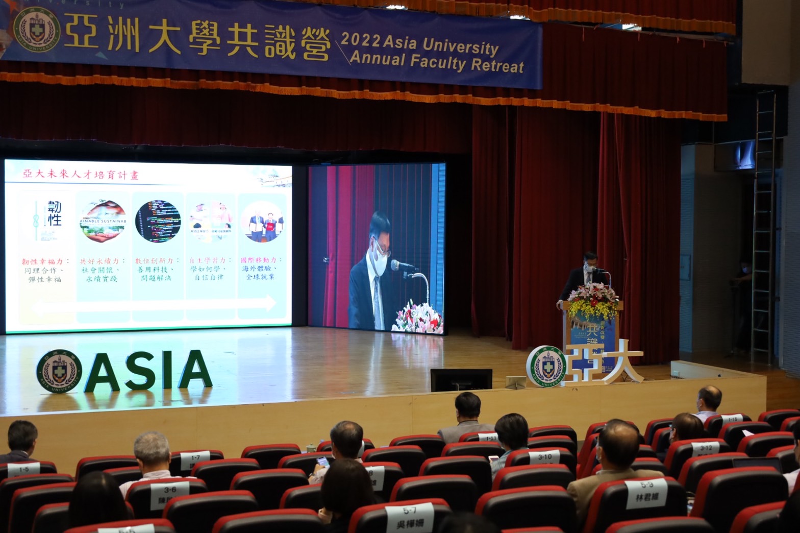 圖為亞大校長蔡進發指出,要長期踏實的累積,打造追求卓越、勇於創新的「韌性亞大」