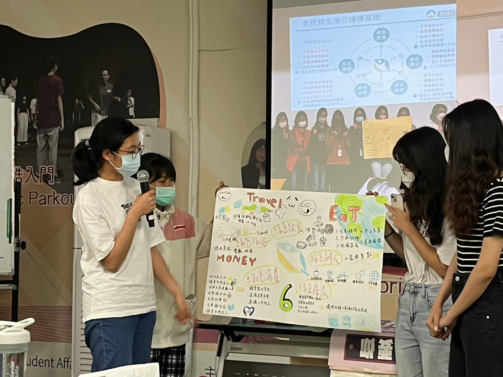 圖為「宿舍綠生活」研習活動中,學生團隊分享SDGs 想法。