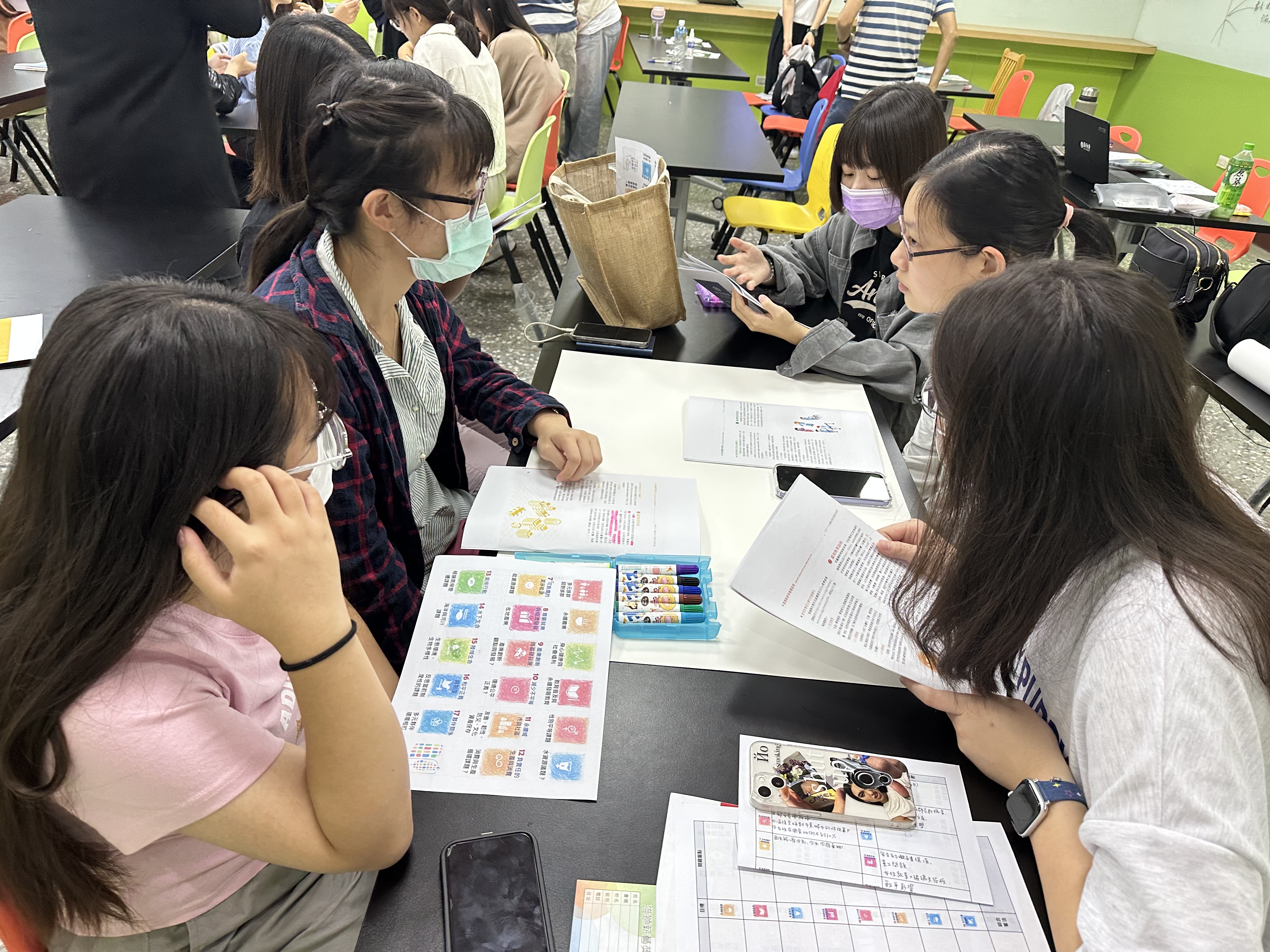 圖為為亞大「永續人師培訓工作坊」,參與同學製作議題心智圖。