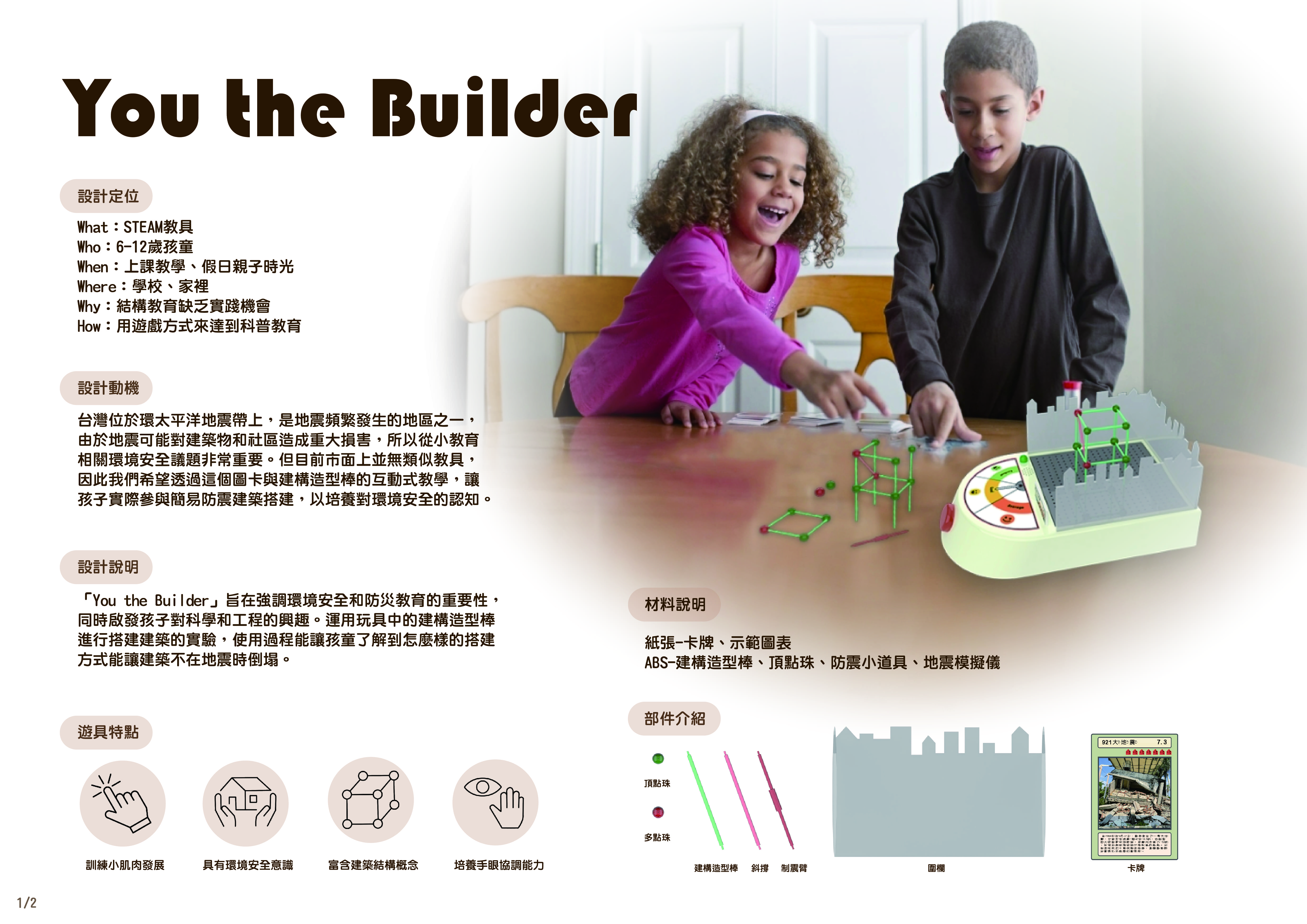圖為亞大商品系周侑萱、翁菀妤同學的「地震模擬建構棒 」作品,獲「2024奇想設計大賽」佳作獎。