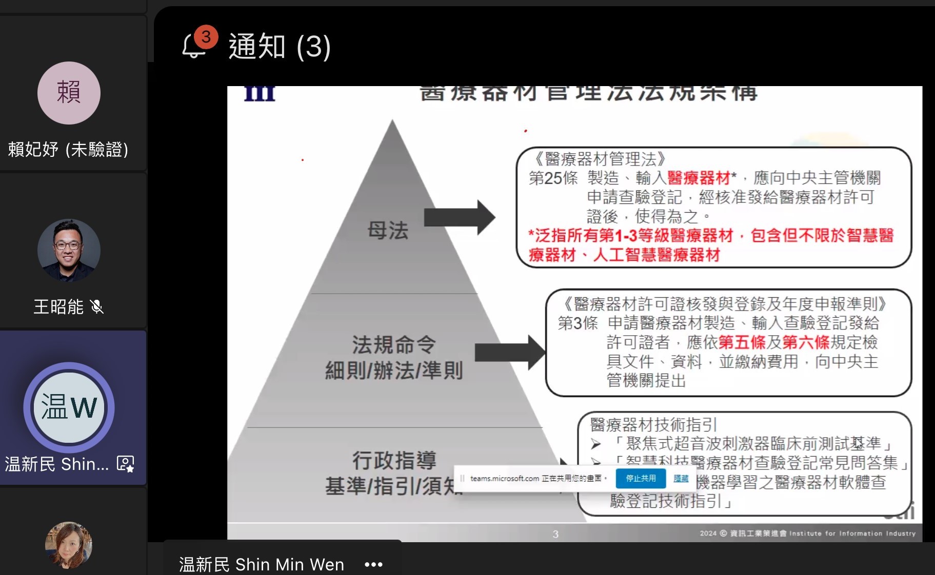 圖為資策會科技法律研究所研究員溫新民,談「我國智慧醫療相關法規:醫療器材審查重點」。