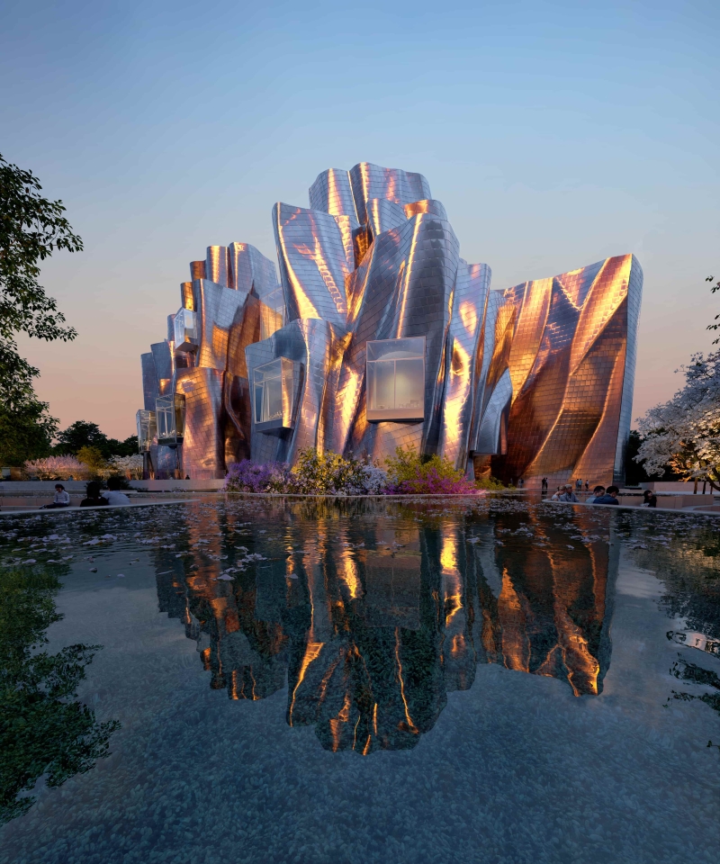 中醫大美術館由美國建築大師Frank Gehry設計，是他在東亞的唯一鉅作，不僅是台灣建築、藝術發展的重要里程碑，更將成為嶄新的國際級地標，也是亞大學生的學習殿堂。（中醫大提供）